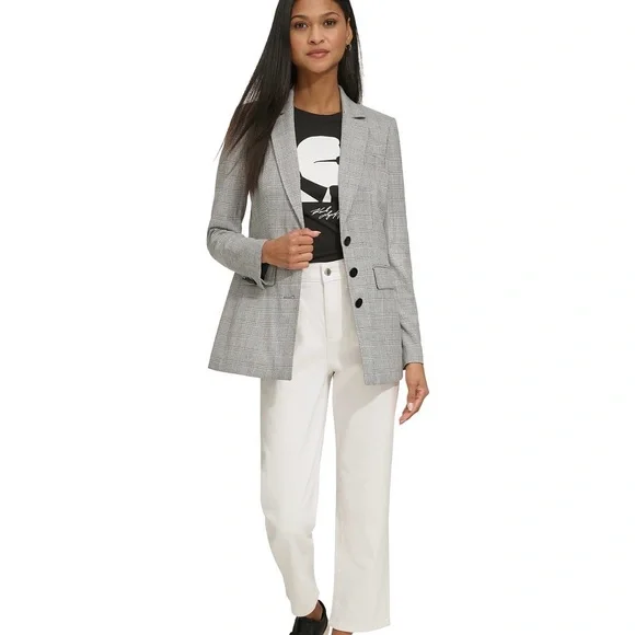 Karl Lagerfeld Black Tan Plaid Blazer - Picture 8 of 8